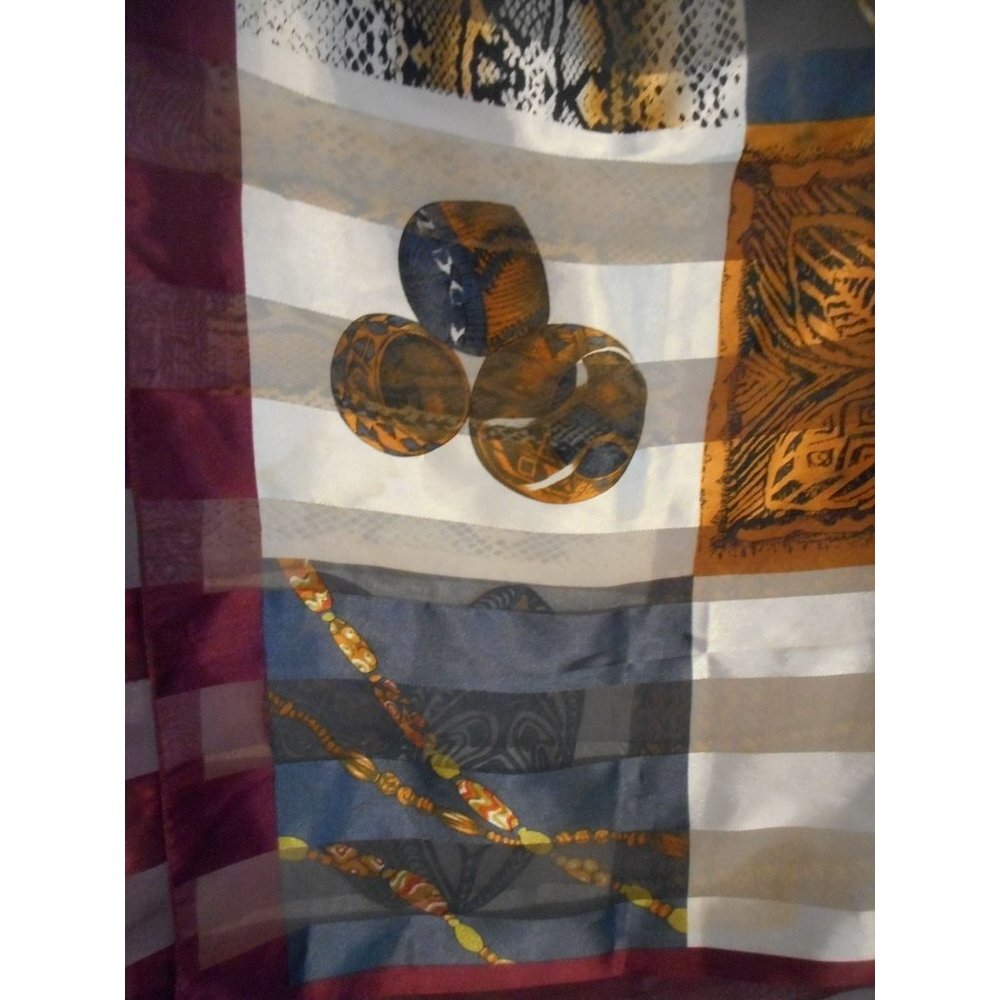 Vintage Sheer Striped African Ethnic Snake Tribal square scarf Estate find - Picture 4 of 8